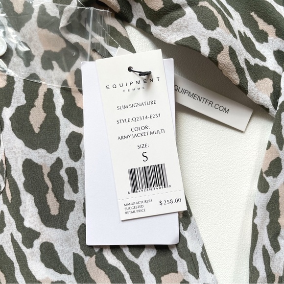 Equipment Slim Signature Silk Blouse Army Jacket Multi Leopard Print Small NWT - Picture 5 of 8